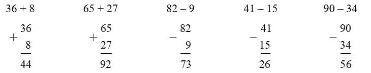 Đặt tính rồi tính:  36 + 8 (ảnh 1)