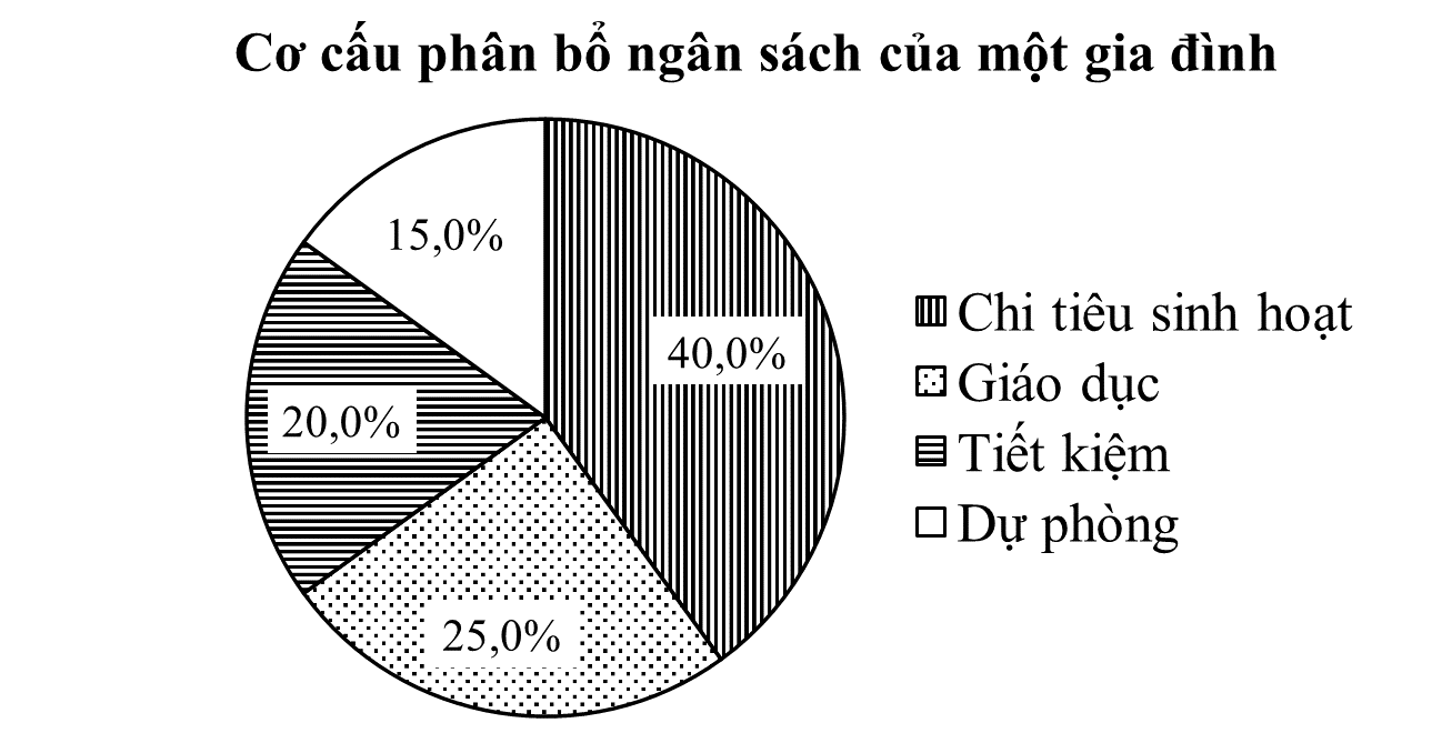Biểu đồ hình quạt tròn biểu diễn cơ cấu phân bổ ngân sách từ tổng thu nhập 30 triệu đồng/tháng của một gia đình. (ảnh 1)