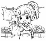 The girl has filled a basin with clean water and added detergent, rubbed and scrubbed the fabric gently to remove dirt, and hung the laundry to air-dry. Which photo shows the missing step?   (ảnh 2)
