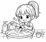 The girl has filled a basin with clean water and added detergent, rubbed and scrubbed the fabric gently to remove dirt, and hung the laundry to air-dry. Which photo shows the missing step?   (ảnh 4)