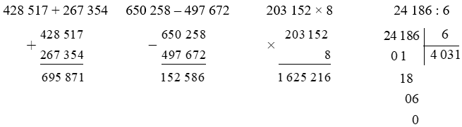 Đặt tính rồi tính:  428 517 + 267 354 (ảnh 1)