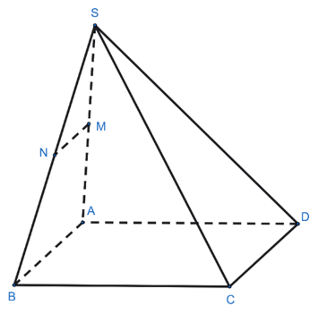 Cho hình chóp S.ABCD. M là trung điểm SA. Qua M kẻ d ∥ (ABCD), cắt SB tại N. Tính tỉ số \(\frac{{AB}}{{MN}}\)? (ảnh 1)