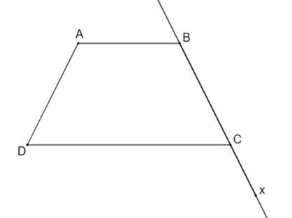 Cho hình thang cân ABCD có AB // CD. Kéo dài cạnh BC, vẽ góc DCx là góc ngoài tại đỉnh C. Biết góc DCx = 120 độ. Xét tính đúng/sai của các khẳng định sau: (ảnh 1)