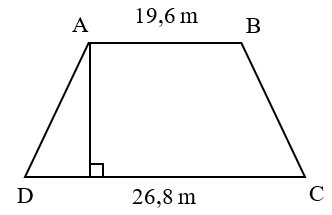 Nhà An có một thửa ruộng hình thang ABCD có chiều cao là 12 m, các kích thước đáy dài, đáy ngắn như hình vẽ. (ảnh 1)