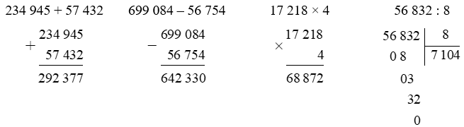 Đặt tính rồi tính:  234 945 + 57 432 (ảnh 1)