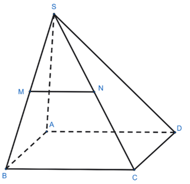 Cho hình chóp S.ABCD có đáy ABCD là hình bình hành. Gọi M là trung điểm của SB. Mặt phẳng (α) qua M và song song với SA và BC. Mặt phẳng (α) cắt cạnh SC tại N. Tính tỉ số \(\frac{{SN}}{{SC}}\ (ảnh 1)