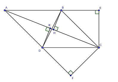 Cho hình bình hành ABCD có AC > BD. Kẻ CE ⊥ AB tại E, CF ⊥ AD tại F, BH ⊥ AC tại H và DK ⊥ AC tại K. Khẳng định nào sau đây là đúng? (ảnh 1)