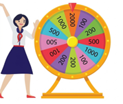 Một bánh xe hình tròn được chia thành 12 hình quạt như nhau, trong đó có 3 hình quạt ghi 100 điểm, 3 hình quạt ghi 200 điểm, 3 hình quạt ghi 500 điểm, 2 hình quạt ghi 1000 điểm và 1 hình quạt ghi 2000 điểm. (ảnh 1)