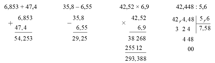 Đặt tính rồi tính: 6,853 + 47,4 35,8 - 6,55 (ảnh 1)