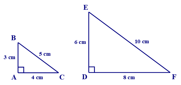 Cho tam giác ABC có AB = 3 cm, AC = 4 cm, BC = 5 cm và tam giác DEF có DE = 6 cm, (ảnh 1)