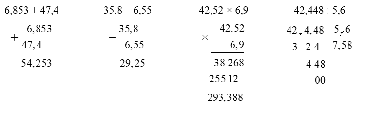 Đặt tính rồi tính.  6,853 + 47,4 (ảnh 1)