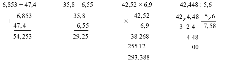 Đặt tính rồi tính:  6,853 + 47,4 (ảnh 1)