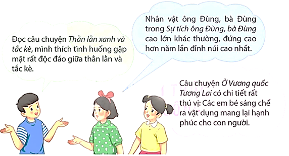 Bạn nữ ở giữa (tóc buộc nơ) trong phần thảo luận đã giới thiệu câu chuyện gì?  (ảnh 1)