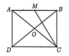 Cho h&igrave;nh chữ nhật \(ABCD\) t&acirc;m \(O\) c&oacute; \(AB = 4,AD = 3\). Gọi \(M\) l&agrave; trung điểm của \(AB\) (tham khảo h&igrave;nh vẽ). (ảnh 1)