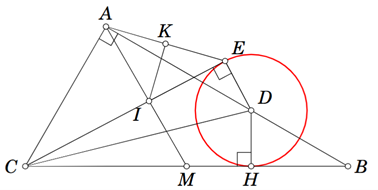 Ta có: \(\widehat {EAI} = \widehat {EAD} + \widehat {DAI}\). (ảnh 1)