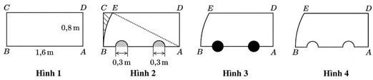 Từ một tấm gỗ phẳng h&igrave;nh chữ nhật ABCD với c&aacute;c k&iacute;ch thước như H&igrave;nh 1, người ta tạo ra h&igrave;nh ảnh của một chiếc xe &ocirc; t&ocirc; như H&igrave;nh 3, bằng c&aacute;ch thực hiện như sau: (ảnh 1)