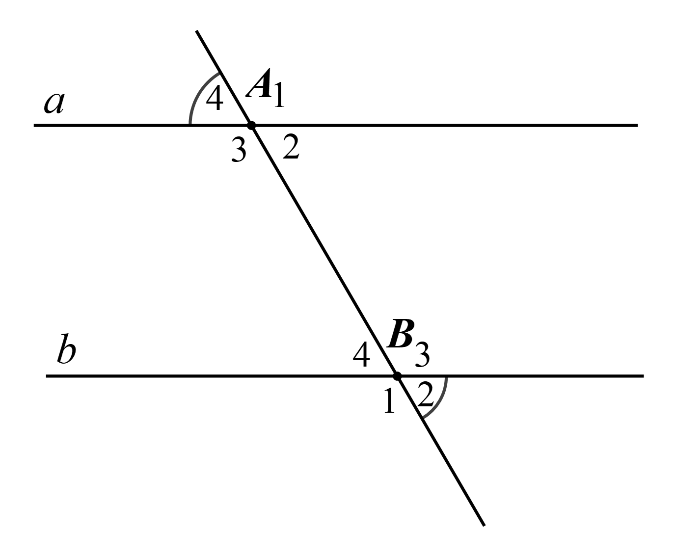 Cho h&igrave;nh b&ecirc;n, biết rằng \(\widehat {{A_4}} = 60^\circ \) v&agrave; \(\widehat {{B_2}} = 60^\circ .\)   X&eacute;t t&iacute;nh đ&uacute;ng, sai của c&aacute;c ph&aacute;t biểu sau: (ảnh 1)