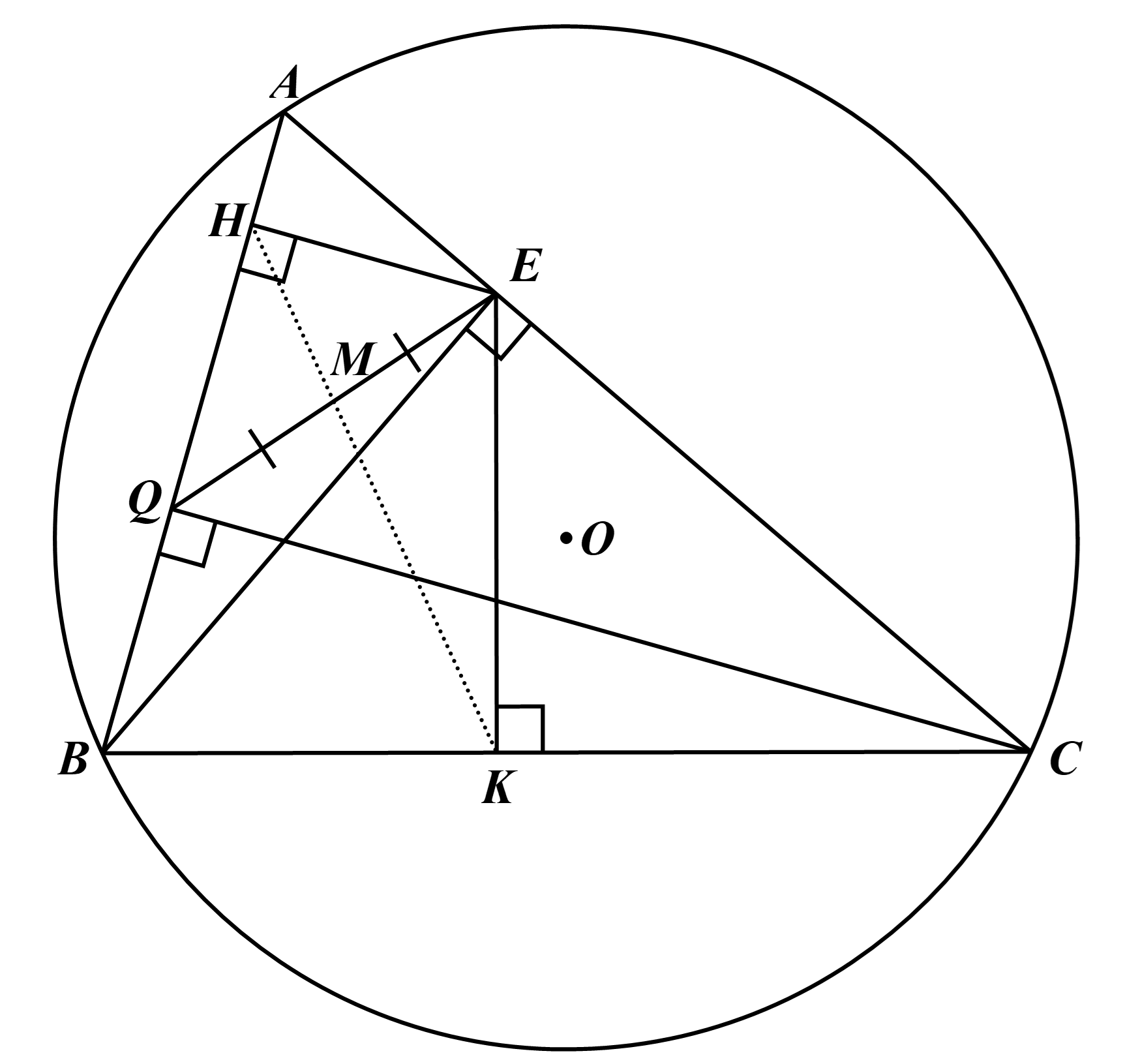 Từ (3) v&agrave; (4) suy ra \(\widehat {QHK} = \wideh (ảnh 1)