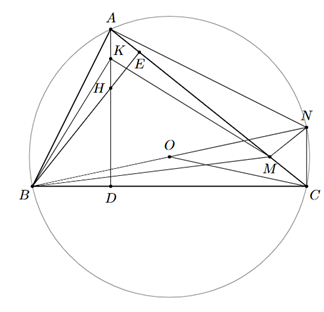 OC = R\). Do \(MN = MC\) v&agrave; \(ON = OC\) n&ecirc;n \(OM\) l&agrave; đường trung trực của \(NC\). (ảnh 1)