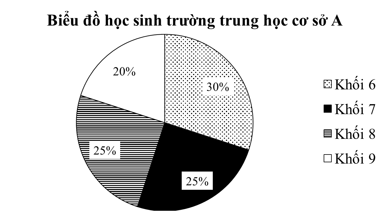 Một Trường trung học cơ sở A có 1000 học sinh. Tỉ lệ phần trăm học sinh mỗi khối lớp được cho ở biểu đồ sau: (ảnh 1)