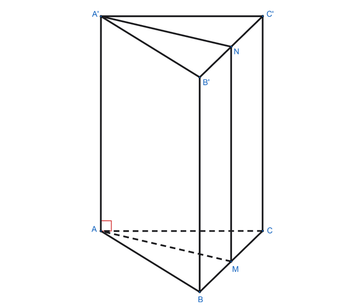 Cho hình lăng trụ ABC.A'B'C' có cạnh bên AA' ⊥ (ABC) và đáy ABC là tam giác cân tại A. Gọi M, N lần lượt là trung điểm của cạnh BC, B'C' . Góc giữa hai mặt phẳng (AMNA') và (BCC'B') là bao nh (ảnh 1)