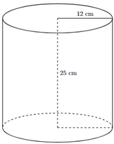 Một x&ocirc; đựng nước dạng h&igrave;nh trụ c&oacute; chiều cao bằng 25 cm v&agrave; b&aacute;n k&iacute;nh đ&aacute;y bằng 12 cm. (Lấy \(\pi&nbsp; \approx 3,14\) v&agrave; coi độ d&agrave;y của x&ocirc; đựng nước kh&ocirc;ng đ&aacute;ng kể). (ảnh 1)