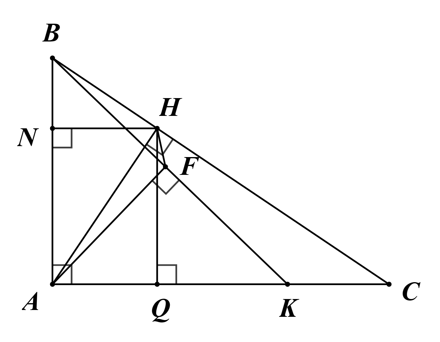 Từ (1) v&agrave; (5) suy ra: \(HF = CK \cdot \cos \widehat {ABK (ảnh 2)