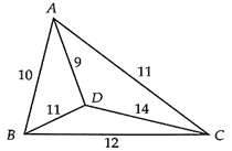 Một trò chơi điện tử quy định như sau: Có 4 trụ A, B, C, D với số lượng các thử thách trên đường đi giữa các cặp trụ được mô tả trong hình bên. (ảnh 1)