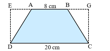 Cho hình thang ABCD có độ dài đáy bé AB dài 8 cm và độ dài đáy lớn DC dài 20 cm. Người ta kéo dài đáy bé AB về hai phía với độ dài bằng nhau để tạo thành hình chữ nhật EGCD. Biết rằng phần diện tích mở rộng (phần thêm vào ở hai bên) là 30 cm².  (ảnh 1)