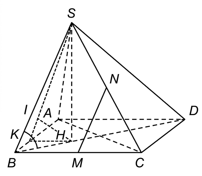 Cho hình chóp S.ABCD có đáy ABCD là hình chữ nhật với AB = a, AD = a căn 3. Hình chiếu vuông góc H của S trên mặt đáy trùng với trọng tâm tam giác \(ABC\) và \(SH = \ (ảnh 1)