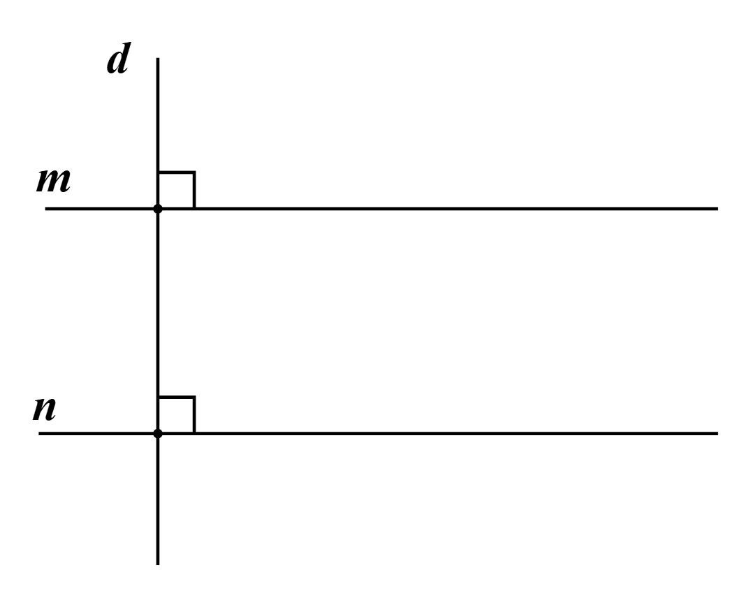 Cho đường thẳng \(m\,{\rm{//}}\,n\), nếu đường thẳng \(d \bot m\) th&igrave;: A. \(m \bot n\).	B. \(d\,{\rm{//}}\,m\).	C. \(n\,{\rm{//}}\,d\).	D. \(d \bot n\). (ảnh 1)