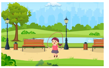 Listen and choose the correct picture. Where’s Anna? What’s she doing? (ảnh 1)